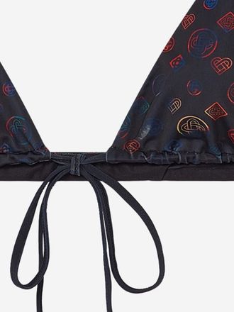 Casablanca Womens Drawstring Triangle Bikini Top With Monogram Black Polyester Swimwear Sea Clothing