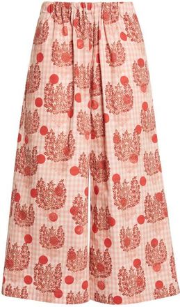 Comme Des Gar&ccedil;ons Polka Dot Floral Gingham Cotton Poplin Wide Leg Pants in Pink at Nordstrom
