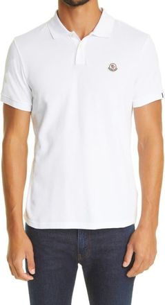 Moncler Flag Tipped Cotton Piqu&eacute; Polo in White at Nordstrom, Size X-Large