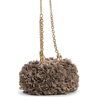 Chlo&eacute; Pleated Flower Leather Crossbody Bag in Woodsmoke at Nordstrom