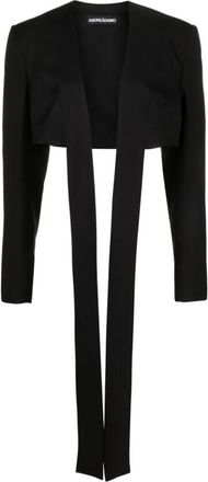 ADĀMO Andrea Adamo Flanellen Cropped Jack - Dames - Blazers - Zwart - XS - Leer - Jassen