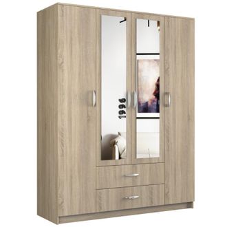 Topeshop Roma Armario Dormitorio Oficina Grande 205x160x52 Cm Armario 2 Puertas 2 Espejos 2 Cajones Armario De Almacenamiento