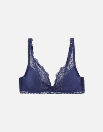 Emporio Armani Womens Floral Lace Stretch Cotton Bralette, Indigo Blue - Navy - Size: 18/16