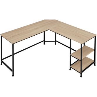 TecTake Escritorio industrial con 2 estantes 138 x 138 x 75,5 cm madera clara