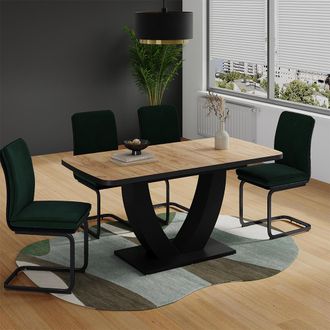 Vicco Mesa De Comedor Fenaro, Goldkraft Roble/negro, 120 X 80 Cm Extensible, Vicco