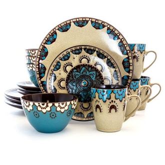 Elama Clay Heart 16 Piece Luxurious Stoneware Dinnerware with Complete Setting for 4, 16pc in Blue at Nordstrom