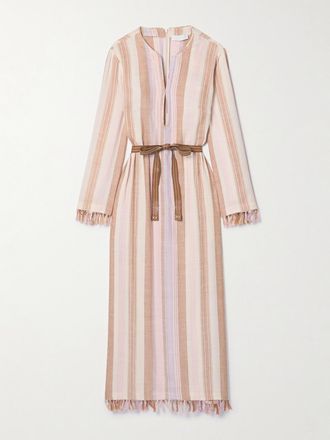 Zimmermann Abito Midi In Voile Sfrangiato A Righe Con Cintura Lucky - Neutri