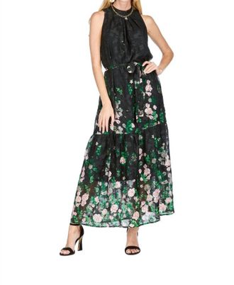 Jade Yoga Pleated Neck Maxi Dress In Secret Garden