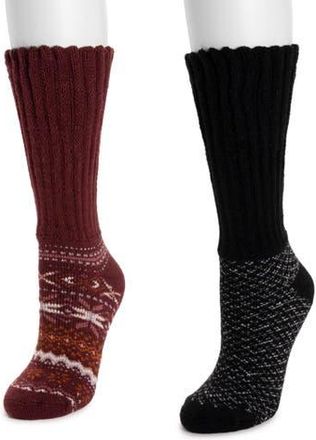 Muk Luks Slouch Heat Retainer Socks 2 Pair Pack in Cranberry/black at Nordstrom