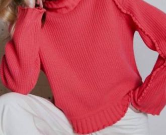 Autumn Cashmere Shaker Mock Ruffle Sweater In Pink