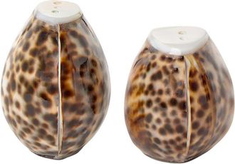 Two's Company Tiger Cowrie Salt & Pepper Shaker Set In Jute Pouch