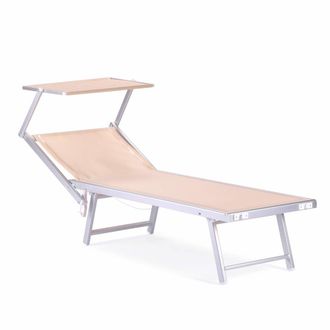 Mobili Rebecca Tumbona plegable de aluminio beige, 38x186x61 cm