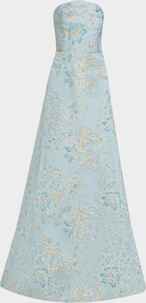 Teri Jon Strapless Metallic Floral Jacquard Gown