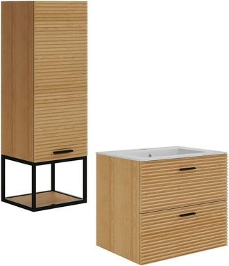 VENTE-UNIQUE.COM Conjunto de ba&ntilde;o efecto madera color natural claro