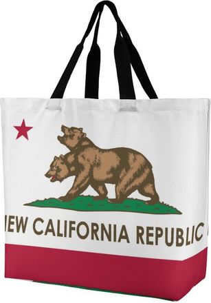 Generic Flag of New California Republic Reusable Shopping Bags One Shoulder Grocery Tote Bag Waterproof Big Purse for Work Travel