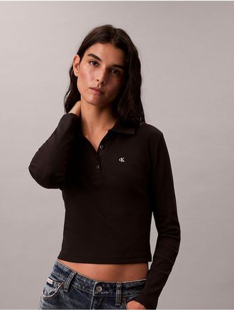Calvin Klein Jeans Calvin Klein Womens Cotton Contour Rib Long Sleeve Polo - Black - XS