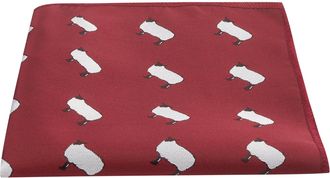 King & Priory Burgundy Red Embroidered Sheep Pocket Square, Handkerchief