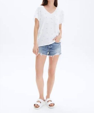 Chrldr All Over Stars V-Neck Wide T-Shirt In White
