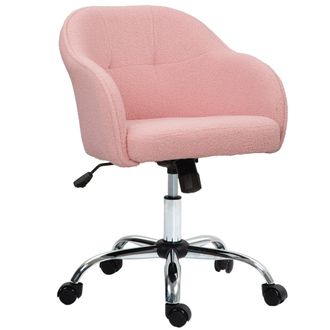 HOMCOM Fluffy Vanity Chair for Desk - with Height Adjustable - Wheels - Pink | TJ Hughes