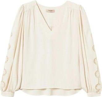 Twinset Crepe blouse met geborduurde uitsnijdingen in de mouwen - Dames - Blouses - Wit - S - Overhemden