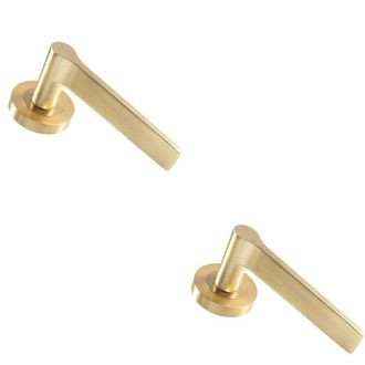Loops 2x PAIR Straight Rounded Handle on Round Rose Concealed Fix Satin Brass in Metallics