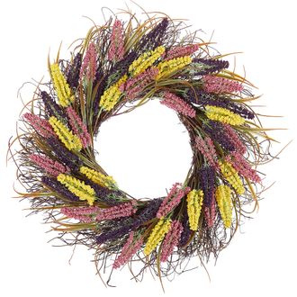 Beliani Corona Para Puerta Multicolor Hecha A Mano Decorativa Flor Artificial Redonda 50 Cm Mesa Decoraci&oacute;n De Pared Estilo R&uacute;stico Candelaria