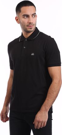 C.P. Company Mens Stretch Piquet Striped Collar Polo Shirt in Black Cotton - Size X-Large