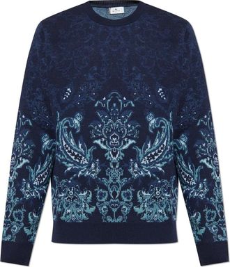 Etro Wollen trui - Heren - Ronde hals truien - Blauw - XL - Wol - Truien & Vesten