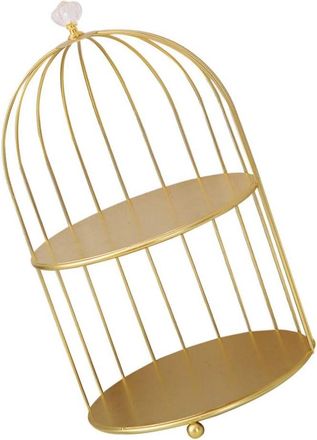 OEM 2 Couches Support De Stockage De Cosm&eacute;tiques &Eacute;tag&egrave;re De Bureau En Or Cage &Agrave; Oiseaux En Forme De Support &Agrave; G&acirc;teau &Agrave; Double &Eacute;tage 36x20x20cm Porte-organ