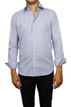 Zanella Tailored Fit Pinstripe Button-Up Shirt in Blue at Nordstrom Rack, Size Large