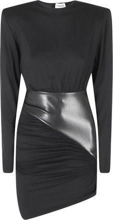 Andamane Kleedjes, Dames, Zwart, M, Leer, Ursula Mini Vegan Leather Draped Mini Jurk