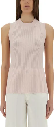 Sportmax Ribbed Sleeveless Top With High Round Neckline