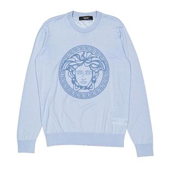 Versace Round-neck Knitwear, male, Blue, Size: M Maglia