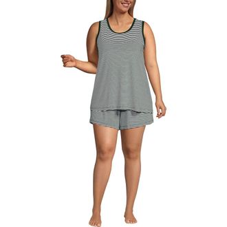 Lands End Cooling 3 Piece Pajama Set - Robe Tank and Shorts in Pine Valley Mini Stripe at Nordstrom, Size 3X