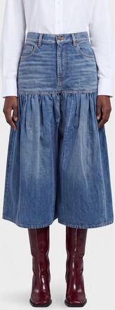 Chlo&eacute; High-Waisted Wide-Leg Cotton Denim Shorts with Back Logo