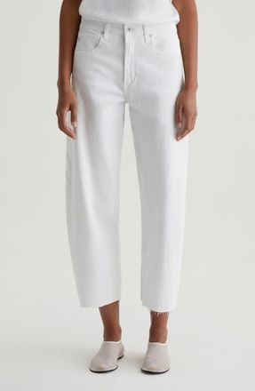 AG - Adriano Goldschmied Hattie Raw Hem High Waist Ankle Barrel Leg Jeans in Gallery White at Nordstrom, Size 30
