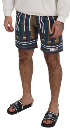 Dolce & Gabbana Mens Multicolor Striped Stretch Cotton Shorts