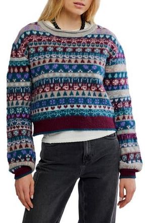 Free People Favorite Things Mixed Print Wool Blend Sweater in Frosted Wine Combo at Nordstrom Rack, Size X-Small