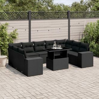 vidaXL Vidaxl - Set De Sof&aacute;s De Jard&iacute;n 10 Pzas Cojines Rat&aacute;n Sint&eacute;tico Negro