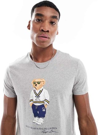 Polo Ralph Lauren Heritage - T-shirt custom fit grigio m&eacute;lange con stampa di orsetto