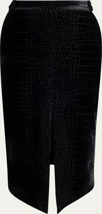 Tom Ford Croco-Embossed Velvet Midi Skirt