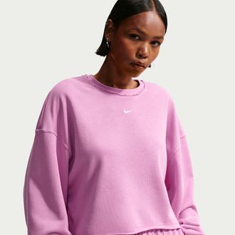 Nike Womens Nike Sportswear Chill Terry Oversized French Terry Crew-Neck Sweatshirt in Purple | IF0228-503