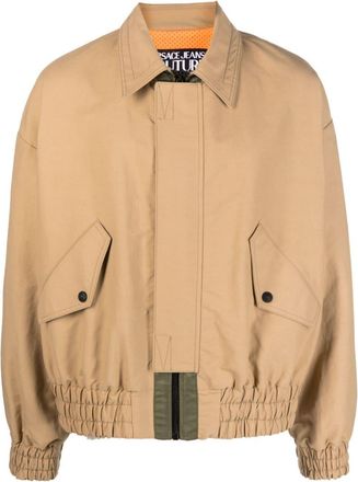Versace Jeans Couture logo-patch bomber jacket - men - Polyamide/Polyester/Cotton/Cotton - 52 - Neutrals