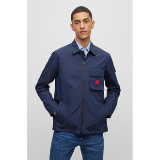 HUGO BOSS Hugo Emmond Mens Zip Overshirt - Blue Cotton - Size X-Large