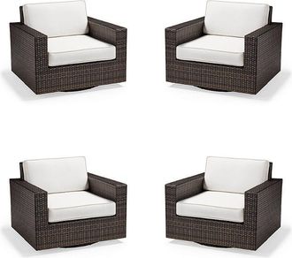 Frontgate Palermo 4-pc. Swivel Lounge Chair in Bronze Wicker - Standard, Snow with Logic Bone Piping - Frontgate