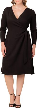 Kiyonna London Wrap Sweater Dress in Black Noir at Nordstrom, Size 5X