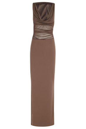 SER.O.YA Brown Marla Semi-Sheer Draped Polyester Maxi Dress