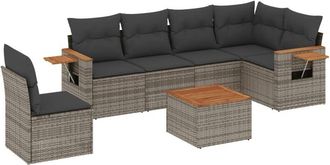 vidaXL Vidaxl - Set De Sof&aacute;s De Jard&iacute;n 7 Piezas Con Cojines Rat&aacute;n Pe Gris