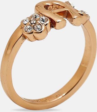 Aigner Logo Crystals Rose Gold Tone Ring