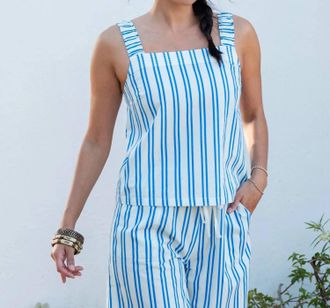 Mersea Jolie Square Neck Tank In Blue + White Stripe